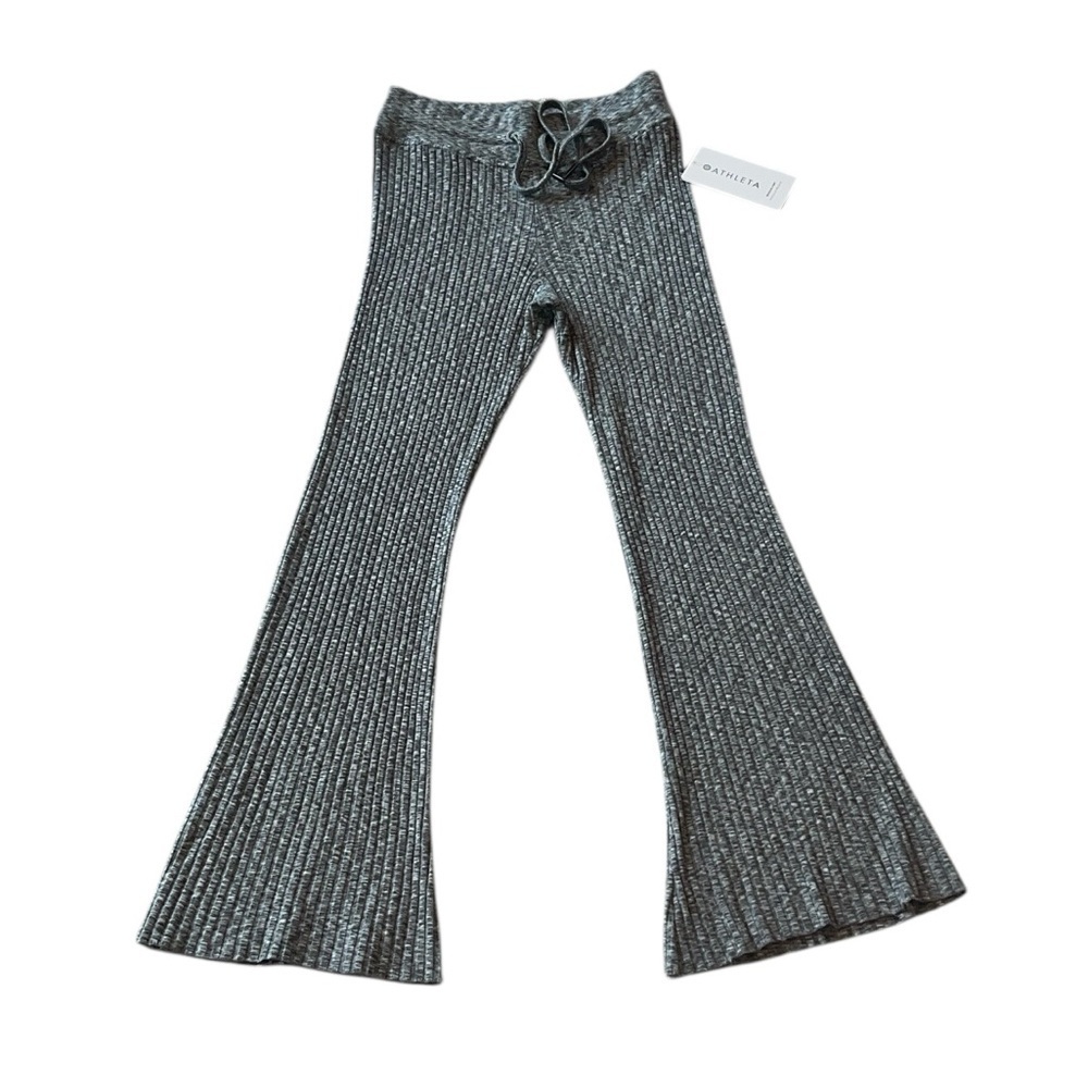 Athleta Revolve Pant Gray Heathered Ribbed Flare Leg Size M NWT - Picture 3 of 9